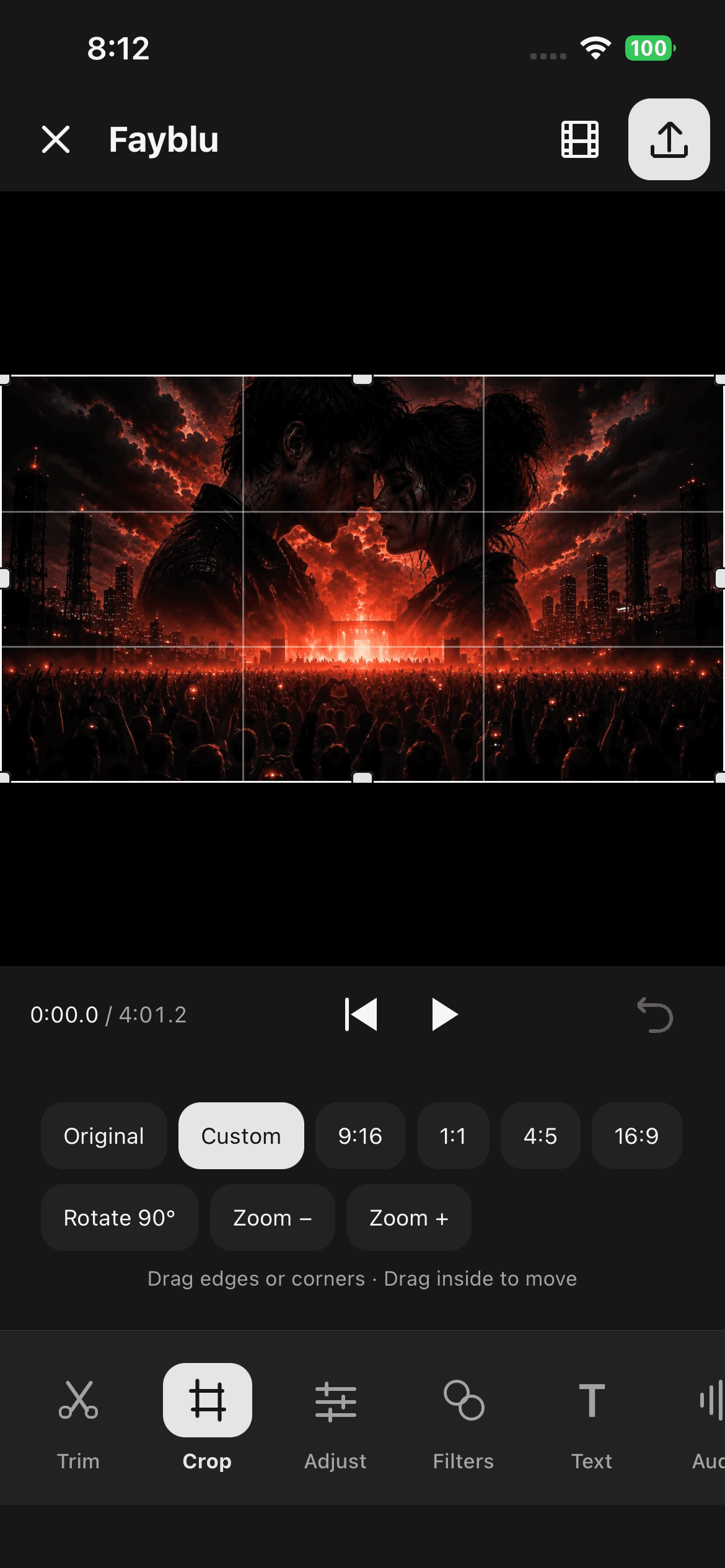 Fayblu editor: custom crop grid, aspect ratios, rotation and zoom controls